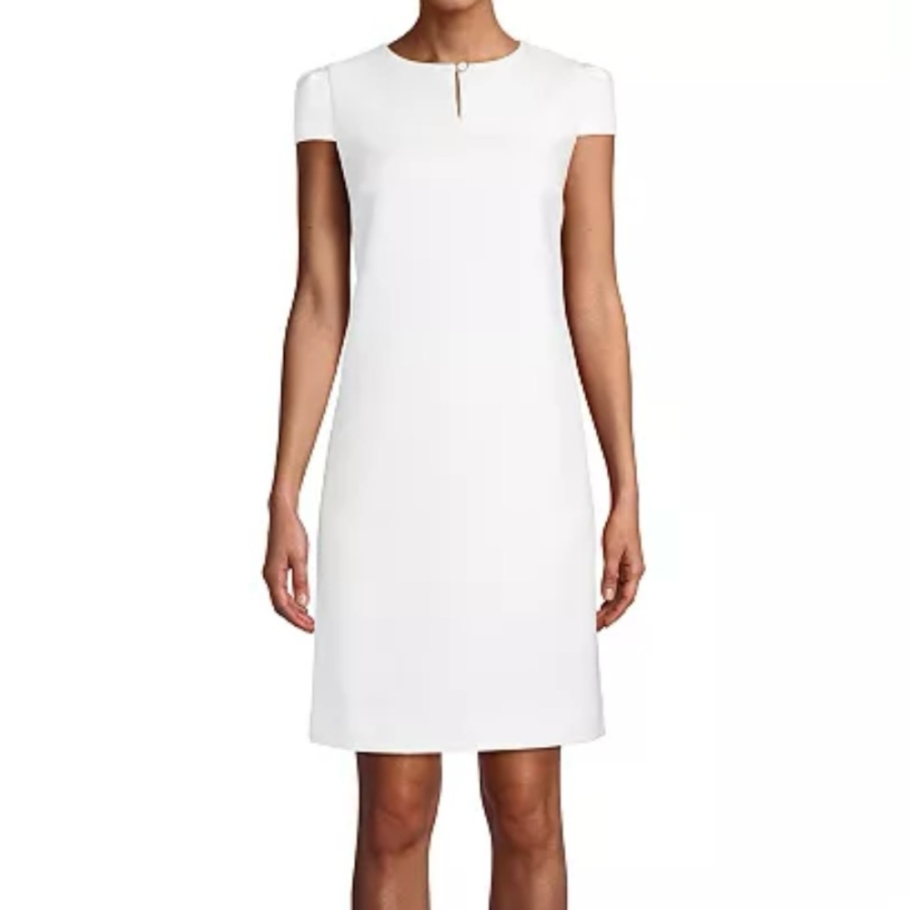Anne Klein White Crew Neck Sheath Knee Length 38” Dress With Front Button-8(M)